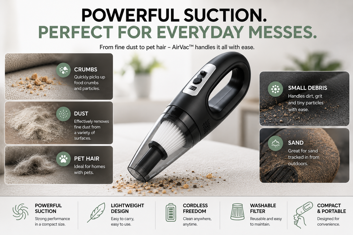 Nerava AirVac™ | Cordless Handheld Vacuum
